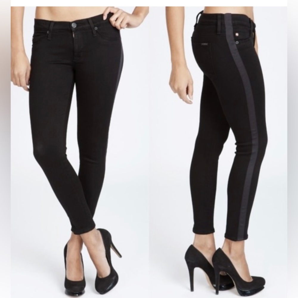 Hudson Loulou Tuxedo Stripe Crop Skinny Jeans in Jon (Black) Size 30